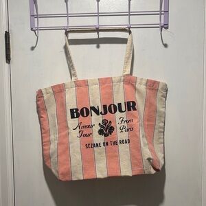 SEZANE bonjour Paris stripe tote bag